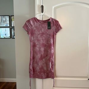 Pink tie dye body con mini dress